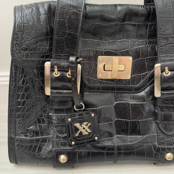 Maxx New York Black Croc-embossed Cowhide Leather Handbag - Picture 12 of 12